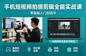 手机短视频拍摄剪辑全能实战课:零基础入门到高手,稳定器运镜+电脑剪映全套自学教程-520资源库