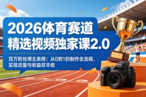 2026体育赛道精选视频独家课2.0，百万粉丝博主亲授：从0到1的制作全流程，实现流量与收益双丰收-520资源库