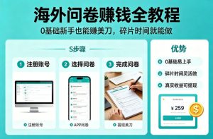 海外问卷賺钱全教程,0基础新手也能賺美刀,碎片时间就能做-520资源库