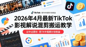 26年4月最新TikTok影视解说混剪搬运教学,过中过原创,撸TK中视频计划收益-520资源库