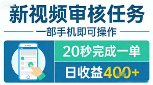 新视频审核任务，一部手机即可操作，20秒完成一单，日收益4张+【揭秘】-520资源库
