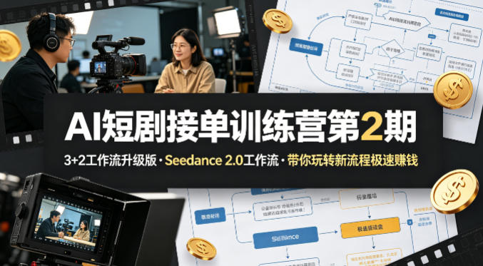 AI短剧接单训练营第2期，3+2工作流升级版，Seedance 2.0工作流，带你玩转新流程极速賺钱-520资源库