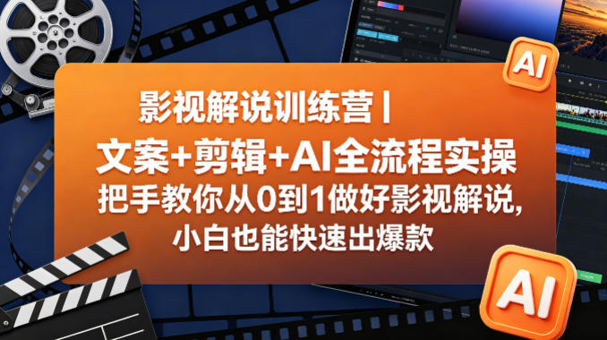 影视解说训练营｜文案+剪辑+AI全流程实操，把手教你从0到1做好影视解说，小白也能快速出爆款-520资源库