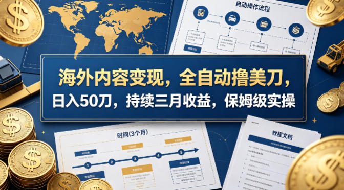 海外内容变现，全自动撸美刀，日入50刀，持续三月收益，保姆级实操【揭秘】-520资源库