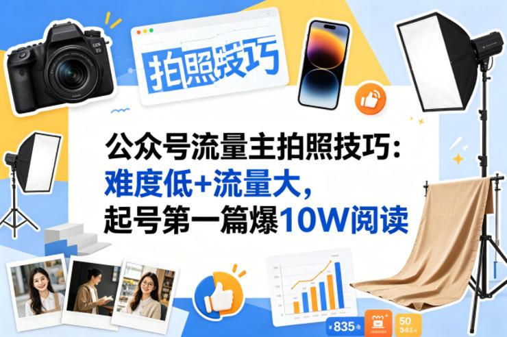 公众号流量主之拍照技巧赛道，难度低+流量大，起号第一篇就爆了10w阅读-520资源库