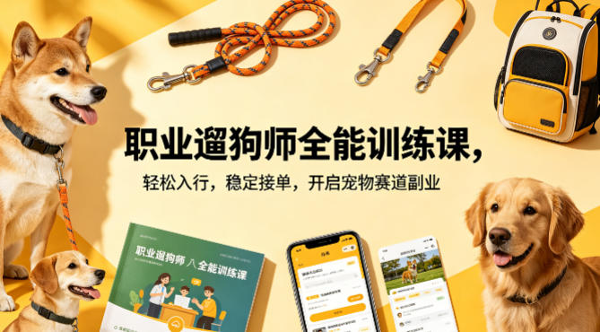 职业遛狗师全能训练课，轻松入行，稳定接单，开启宠物赛道副业-520资源库