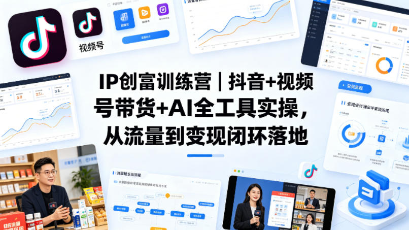 IP创富训练营｜抖音+视频号带货+AI全工具实操，从流量到变现闭环落地-520资源库