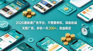 2026最新看广告平台，不需要养机，保底收益，无限广告，多机一天200+，收益稳定【揭秘】-520资源库