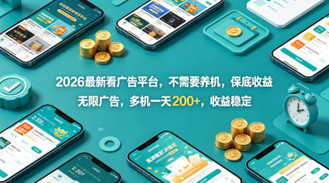 2026最新看广告平台，不需要养机，保底收益，无限广告，多机一天200+，收益稳定【揭秘】-520资源库