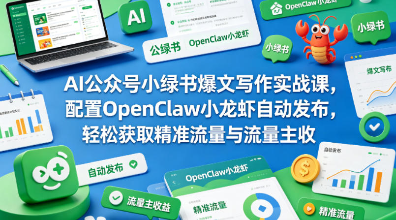 AI公众号小绿书爆文写作实战课，配置OpenClaw小龙虾自动发布，轻松获取精准流量与流量主收益-520资源库