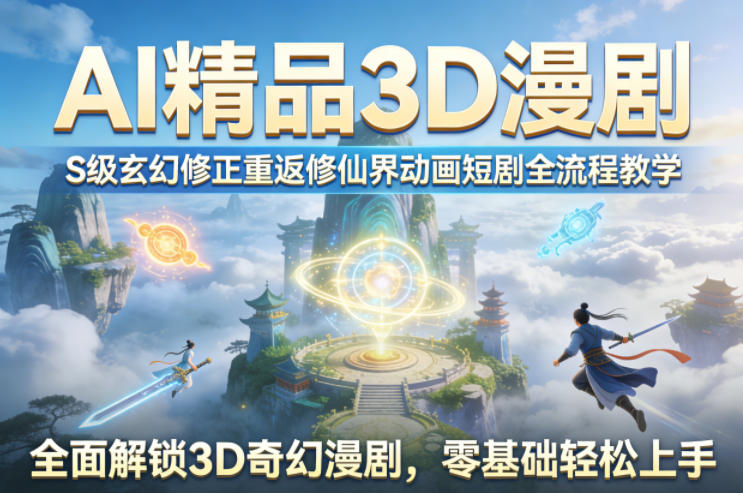 AI精品3D漫剧S级玄幻修正重返修仙界动画短剧全流程教学，全面解锁3D奇幻漫剧，零基础轻松上手-520资源库