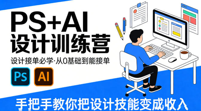 设计接单必学，PS+AI设计训练营，从0基础到能接单，手把手教你把设计技能变成收入-520资源库