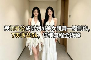 视频号分成计划ai美女跳舞一键制作，7天收益5k，详细流程全拆解-520资源库
