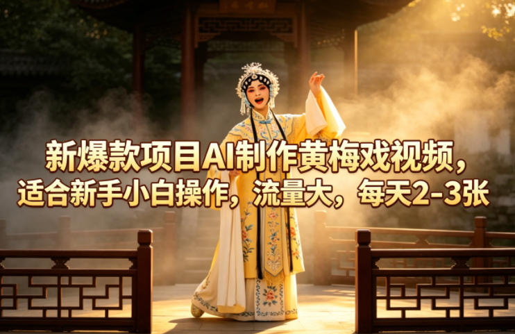 新爆款项目AI制作黄梅戏视频，适合新手小白操作，流量大，每天2-3张-520资源库
