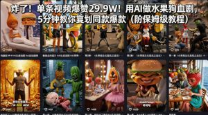 炸了！单条视频爆赞29.9W！用AI做水果狗血剧，5分钟教你复刻同款爆款（附保姆级教程）-520资源库