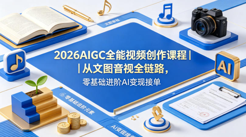 2026AIGC全能视频创作课程｜从文图音视全链路，零基础进阶AI变现接单-520资源库