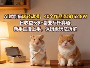 AI赋能猫咪轻动漫,40个作品涨粉152.8W,日收益5张+副业标杆赛道,新手直接上手,保姆级玩法拆解-520资源库