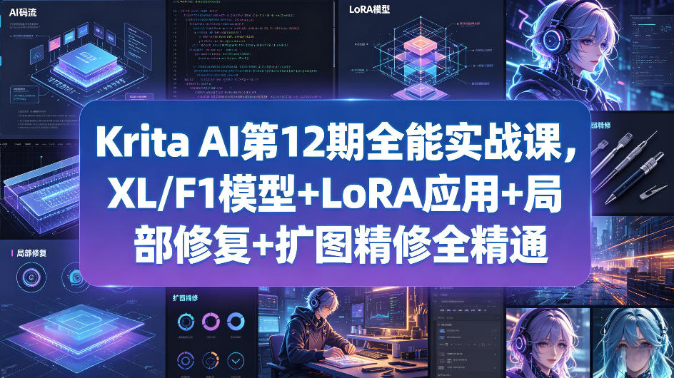 Krita AI第12期全能实战课，XL/F1模型+LoRA应用+局部修复+扩图精修全精通-520资源库