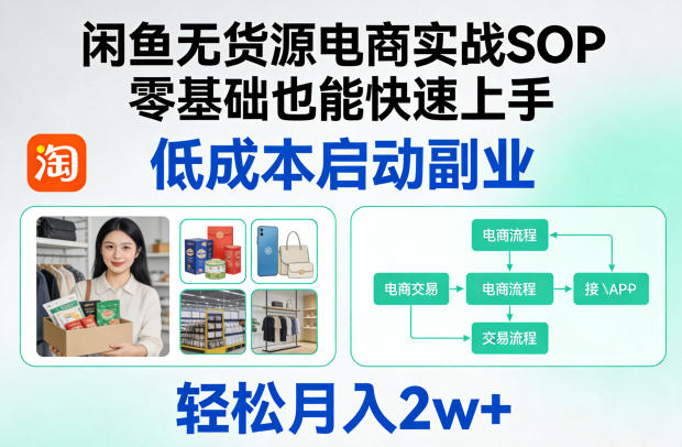 闲鱼无货源电商实战SOP，零基础也能快速上手，低成本启动副业，轻松月入2w+-520资源库