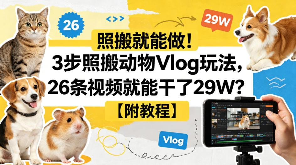 照搬就能做！3步照搬动物Vlog玩法，26条视频就能干了29W？【附教程】【赠coze一键生成工作流】-520资源库
