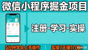 微信小程序掘金项目，项目很简单，5分钟就能学会上手操作，实操7天賺了1700+【揭秘】-520资源库