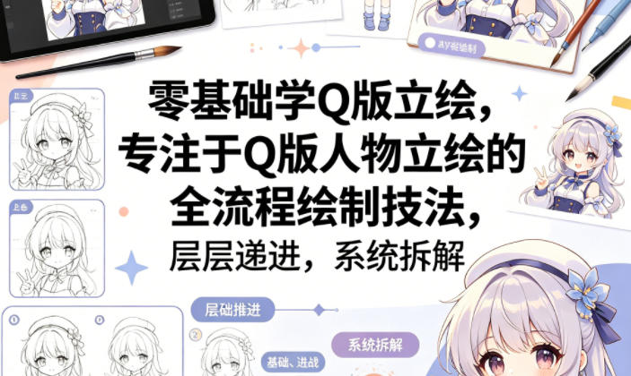 零基础学Q版立绘，专注于Q版人物立绘的全流程绘制技法，层层递进，系统拆解-520资源库