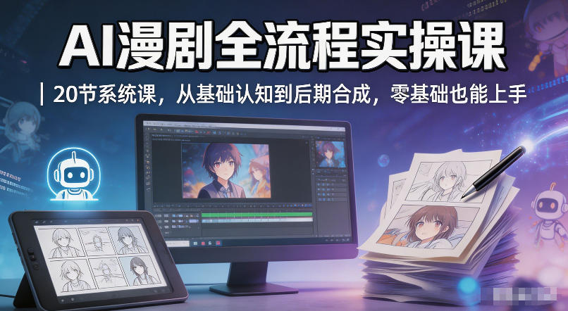 AI漫剧全流程实操课｜20节系统课，从基础认知到后期合成，零基础也能上手-520资源库