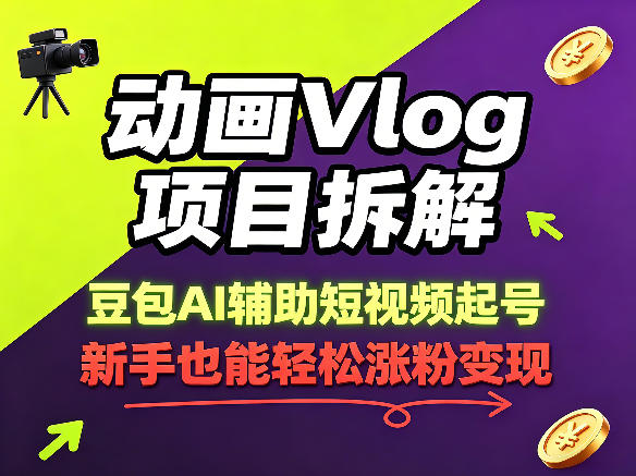 动画Vlog项目拆解，豆包AI辅助短视频起号，新手也能轻松涨粉，43条作品涨粉8.3W-520资源库