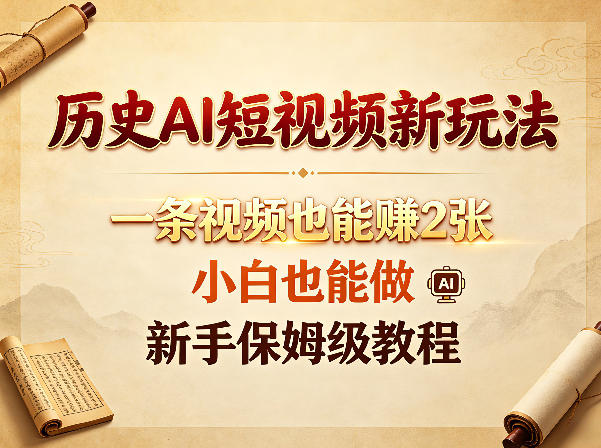 历史AI短视频新玩法，一条视频也能賺2张，小白也能做，新手保姆级教程-520资源库
