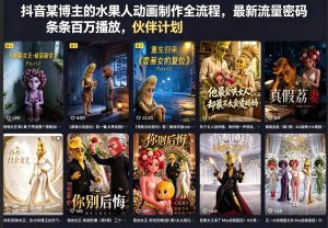 抖音某博主的水果人动画制作全流程，最新流量密码，条条百万播放，伙伴计划|分成计划|商单|收徒等-520资源库