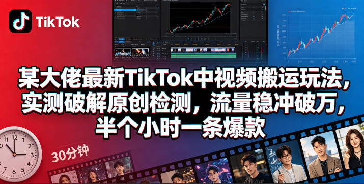 某大佬最新TikTok中视频搬运玩法，实测破解原创检测，流量稳冲破万，半个小时一条爆款-520资源库