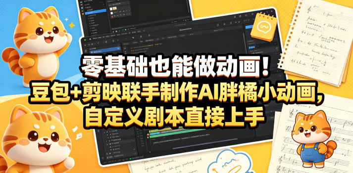 零基础也能做动画！豆包+剪映联手制作AI胖橘小动画，自定义剧本直接上手-520资源库
