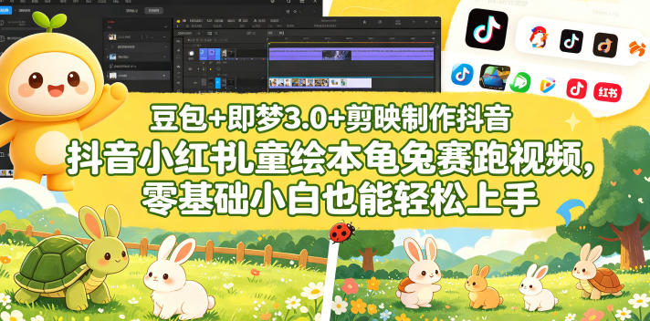 豆包＋即梦3.0+剪映制作抖音小红书儿童绘本龟兔赛跑视频，零基础小白也能轻松上手-520资源库