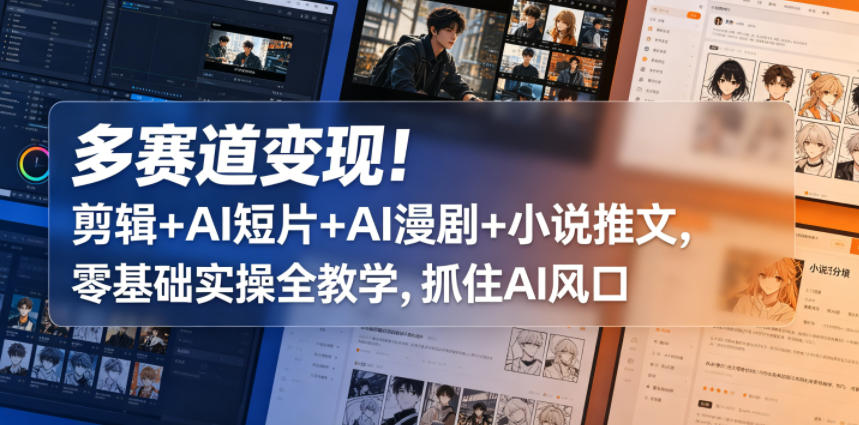 多赛道变现！剪辑+AI短片+AI漫剧+小说推文，零基础实操全教学，抓住AI风口-520资源库