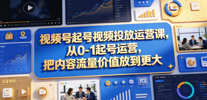 视频号起号视频投放运营课，从0-1起号运营，把内容流量价值放到更大-520资源库