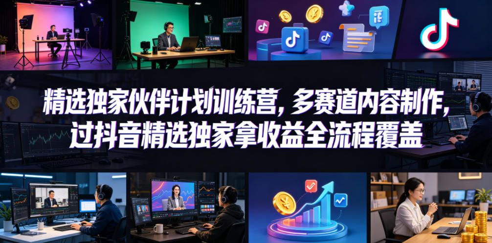 小豁食堂精选独家伙伴计划训练营，多赛道内容制作，过抖音精选独家拿收益全流程覆盖-520资源库