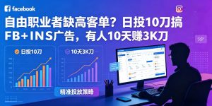 自由职业者缺高客单？日投10刀搞FB+INS广告，有人10天赚3K刀！【原创双语字幕】-520资源库