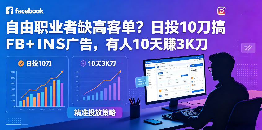 自由职业者缺高客单？日投10刀搞FB+INS广告，有人10天赚3K刀！【原创双语字幕】-520资源库