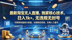最新淘宝无人直播，独家核心技术，日入1k+，无违规无封号，可矩阵批量放大，长期稳定，无需人工值守【揭秘】-520资源库