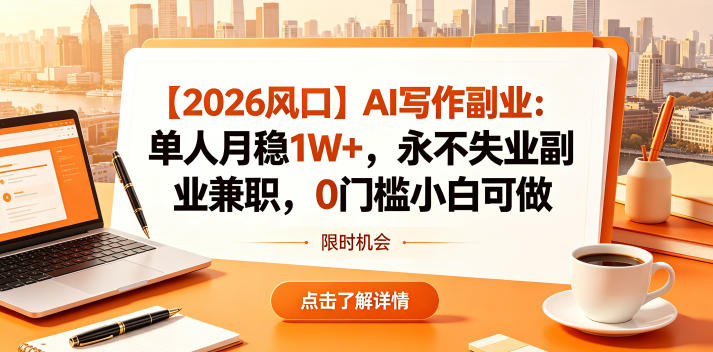【2026风口】AI写作副业：单人月稳1W+，永不失业副业兼职，0门槛小白可做【揭秘】-520资源库