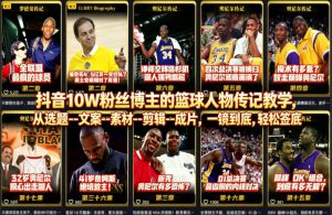 抖音10W粉丝博主的篮球人物传记教学，从选题–文案–素材–剪辑–成片，一镜到底，轻松签约精选独家-520资源库
