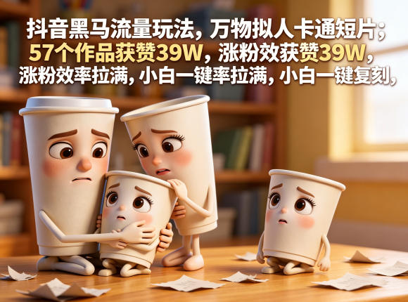 抖音黑马流量玩法，万物拟人卡通短片，57个作品获赞39W，涨粉效率拉满，小白一键复刻，保姆级拆解-520资源库