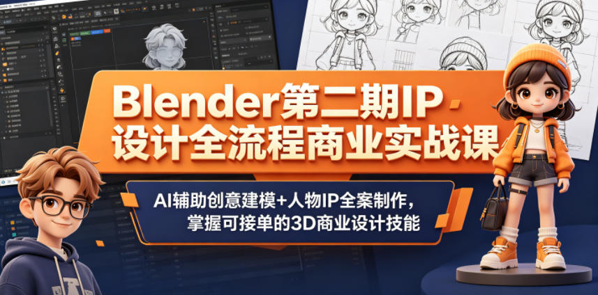Blender第二期IP设计全流程商业实战课，AI辅助创意建模+人物IP全案制作，掌握可接单的3D商业设计技能-520资源库