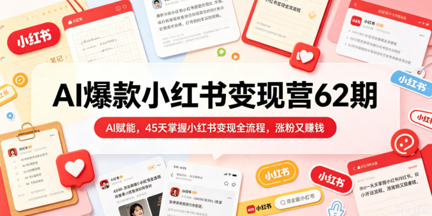 AI爆款小红书变现营62期2026年5月，AI赋能，45天掌握小红书变现全流程，涨粉又賺钱-520资源库