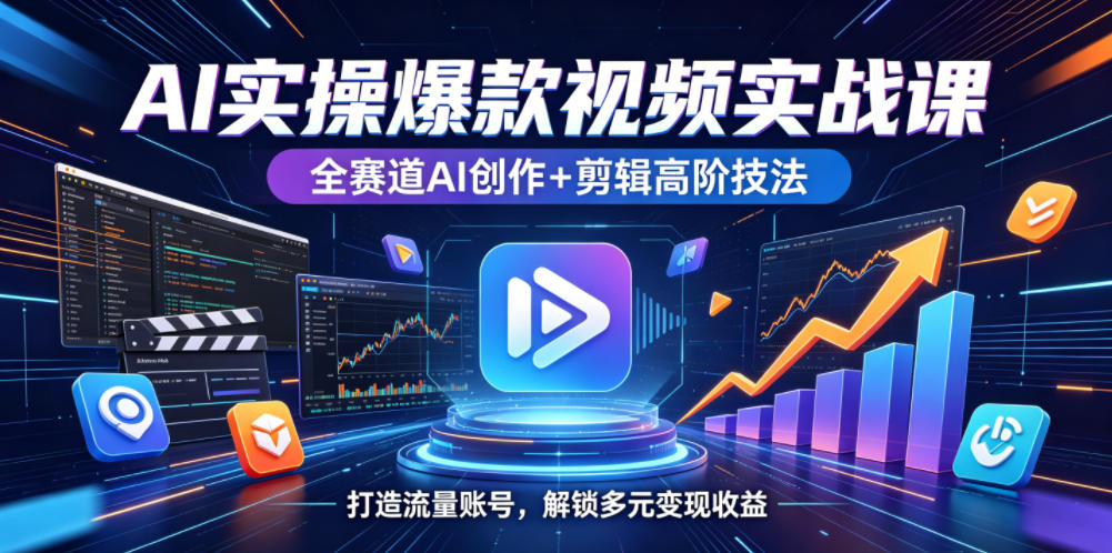 AI实操爆款视频实战课，全赛道AI创作+剪辑高阶技法，打造流量账号，解锁多元变现收益-520资源库