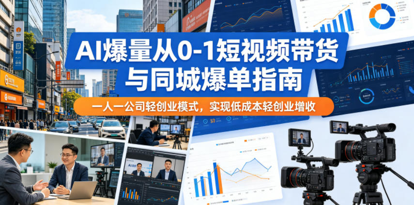 AI爆量从0-1短视频带货与同城爆单指南，一人一公司轻创业模式，实现低成本轻创业增收-520资源库