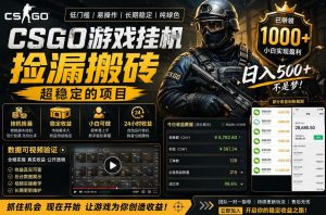 CSGO游戏搬砖，全自动挂G，不需要玩游戏，手机操作日入300+，解放双手【揭秘】-520资源库