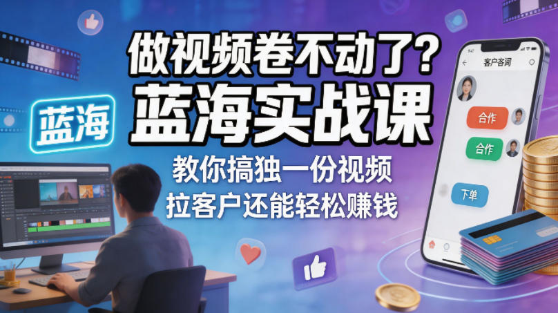 做视频卷不动了？蓝海实战课教你搞独一份视频，拉客户还能轻松賺钱！【原创双语字幕】-520资源库