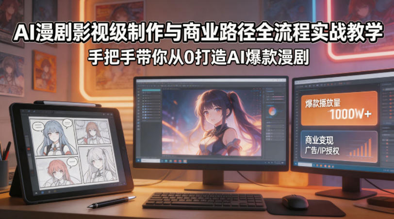 AI漫剧影视级制作与商业路径全流程实战教学，手带你从0打造AI爆款漫剧-520资源库