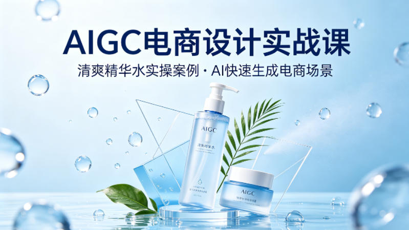 AIGC电商设计实战课，以清爽精华水为实操案例，教你用AI快速生成电商场景-520资源库